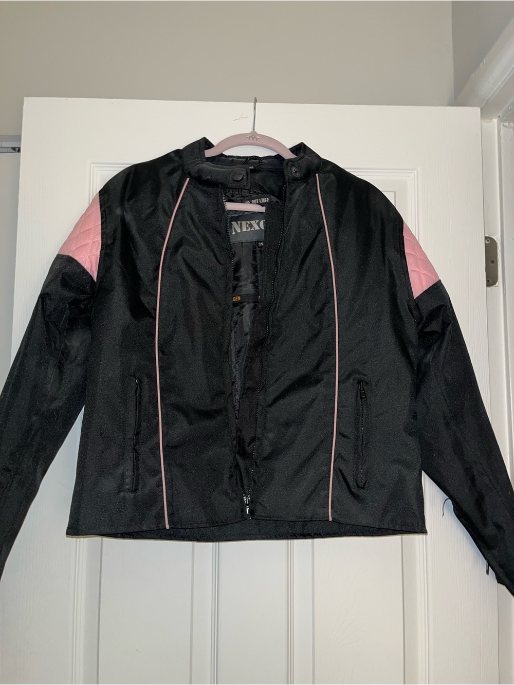 Nexx Black Bomber Jacket with Pink Trim